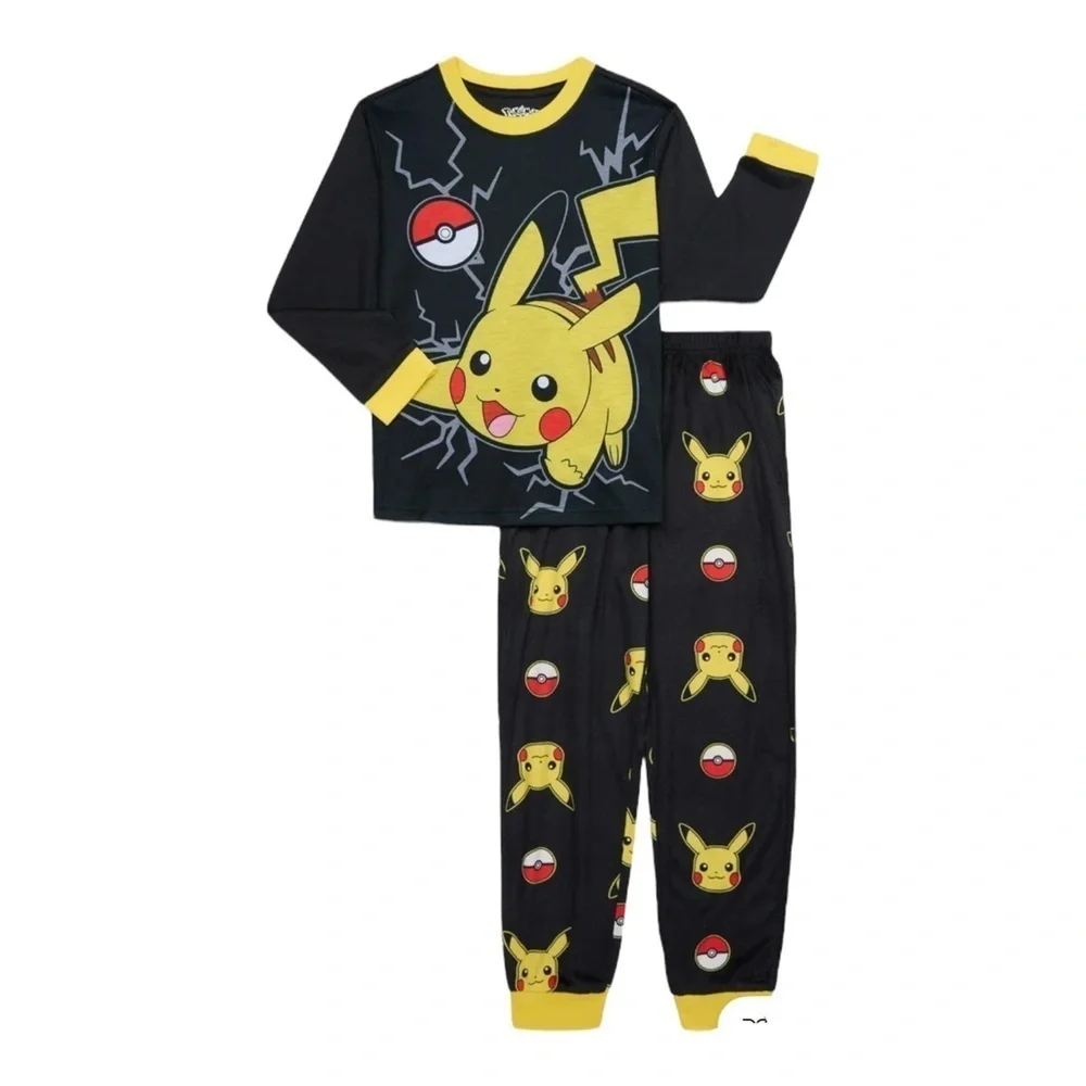 Pokemon Pikachu Black Yellow Long Sleeve Pants Pajama Set Boy’s Size 14/16 New
